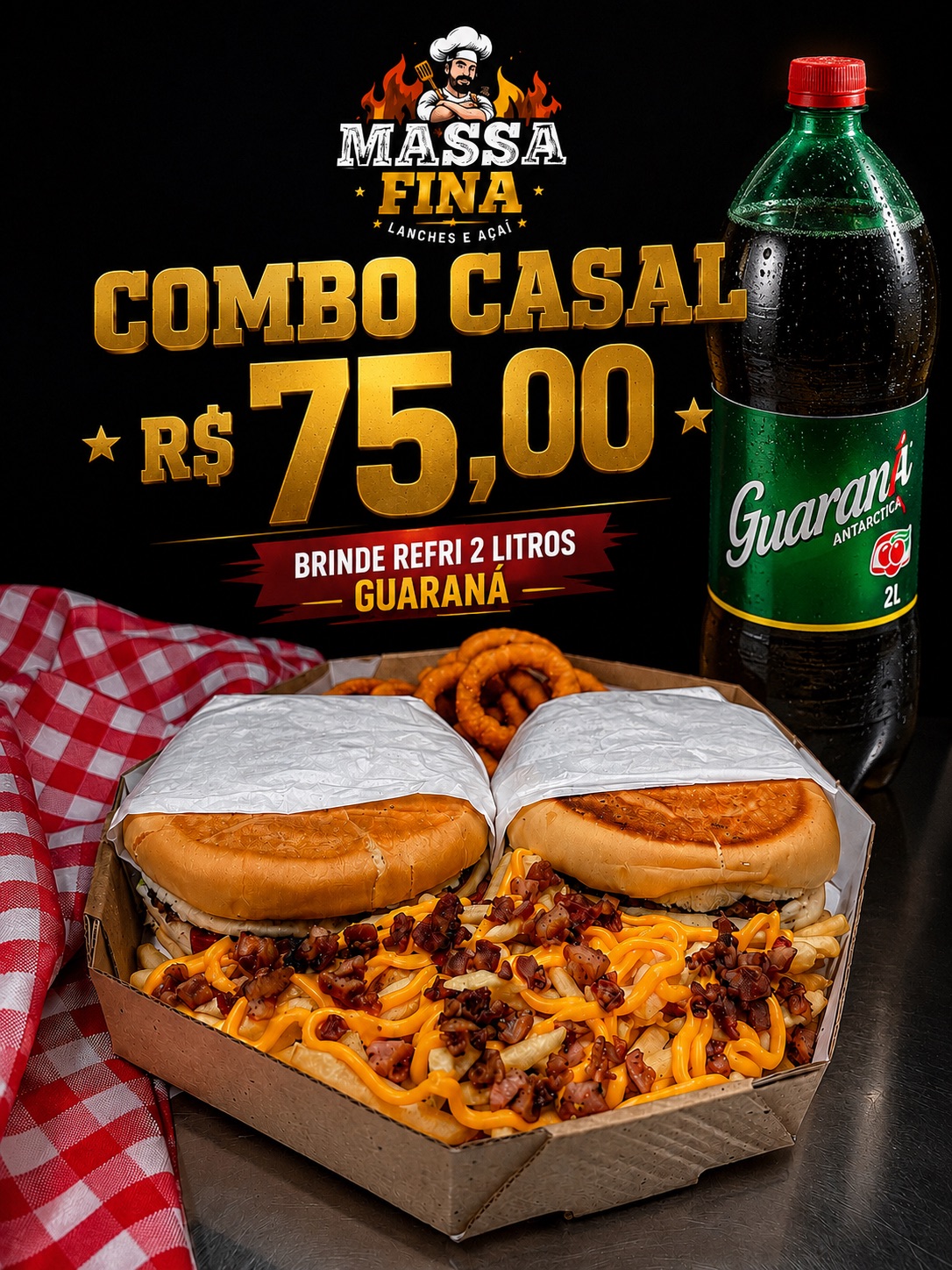 Arte do Combo Casal Massa Fina com dois lanches, batatas e Guaraná